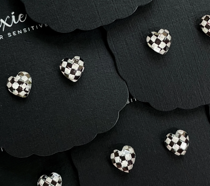Ready, Set, Love! Checkered Hearts Earrings