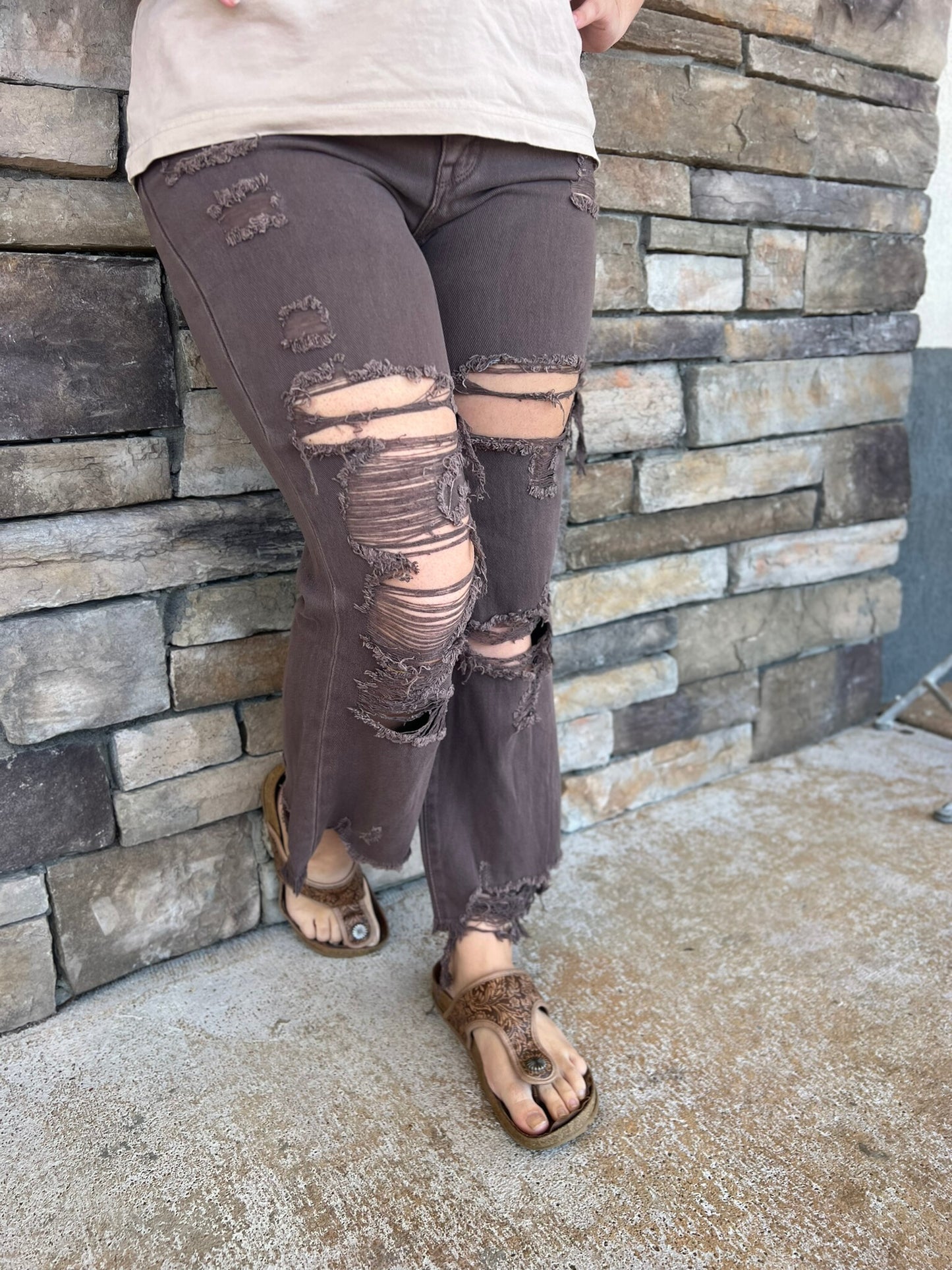 Petra Chocolate Distressed Mom Jeans