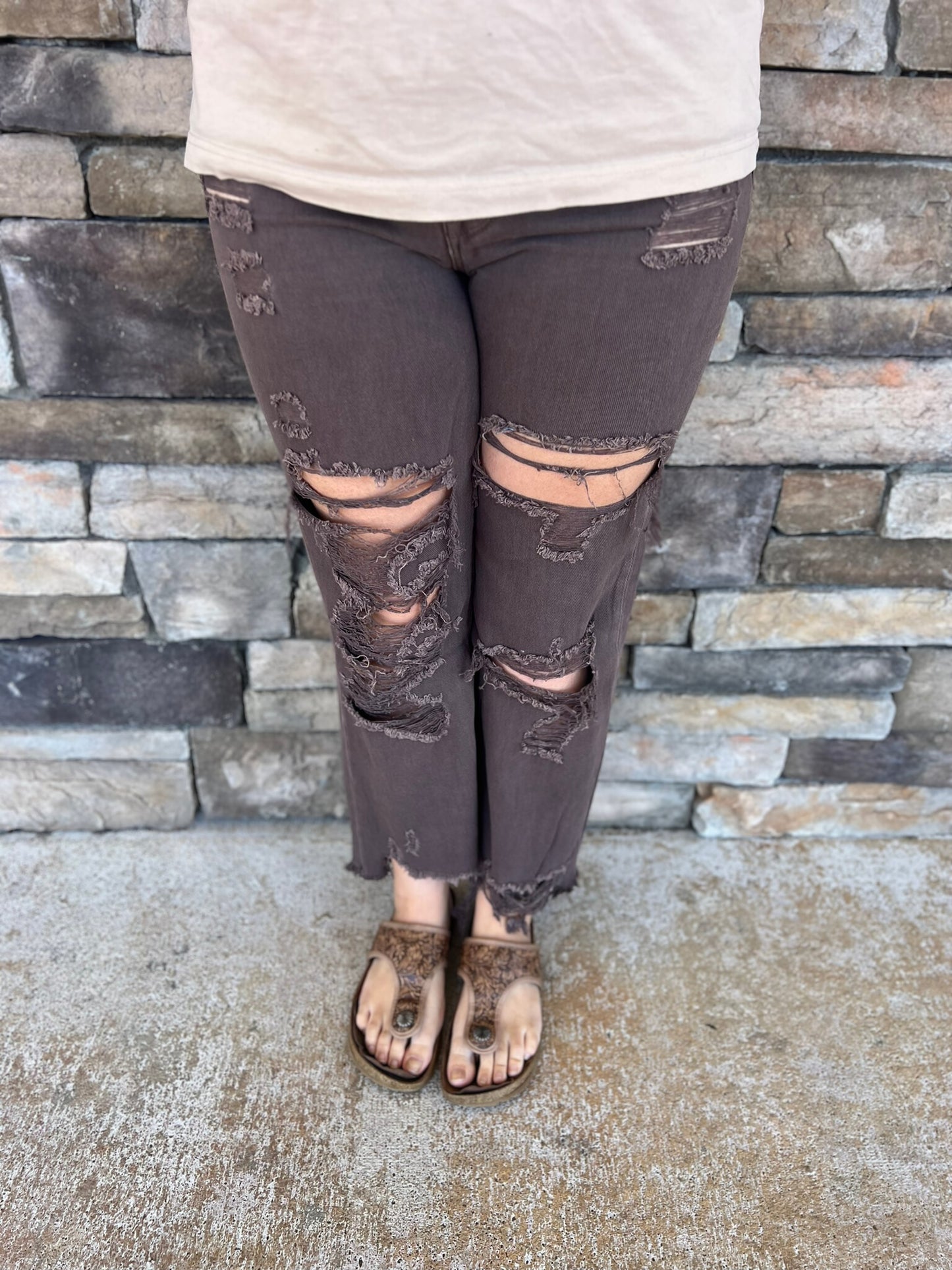 Petra Chocolate Distressed Mom Jeans