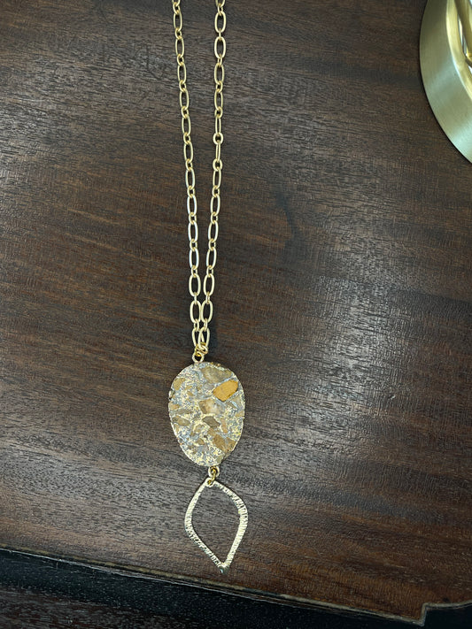 Genuine Bronzite Pendant Matte Gold Necklace