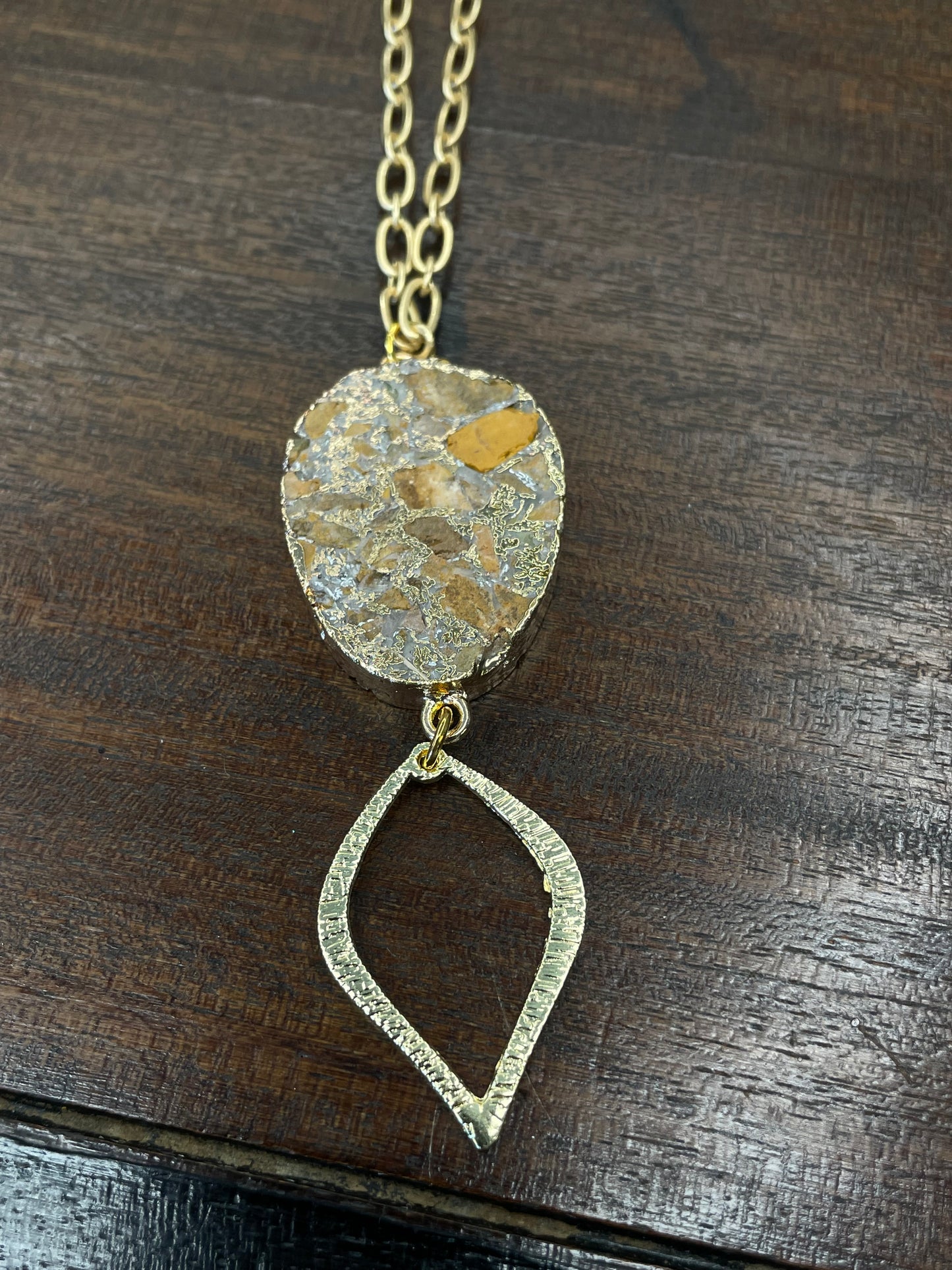 Genuine Bronzite Pendant Matte Gold Necklace