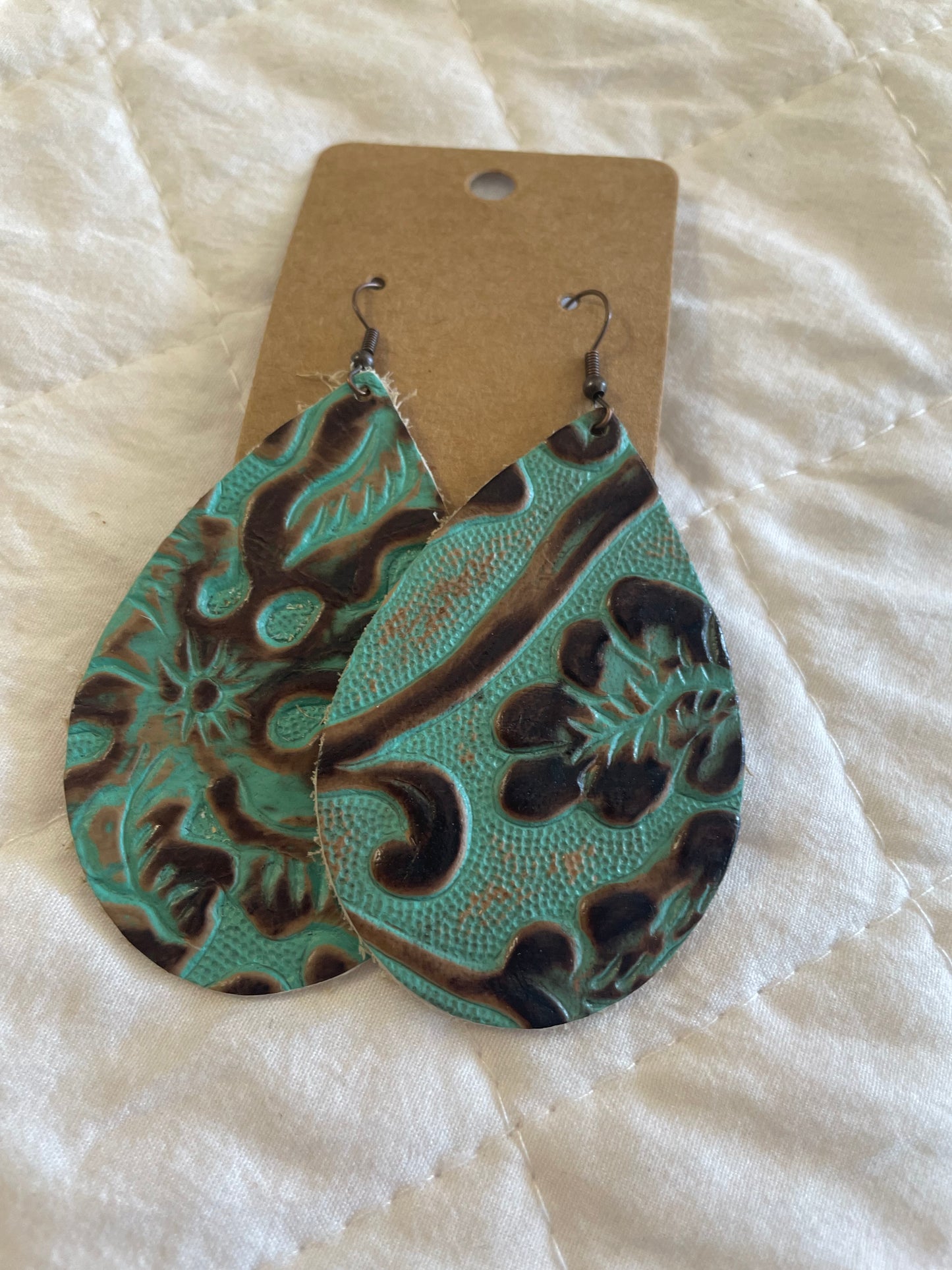 Large Leather Tear Drop Earring