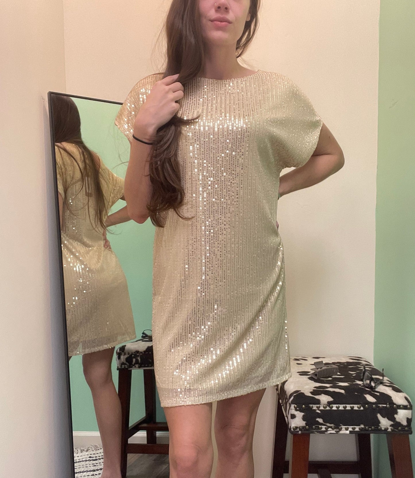 Gold Short Sleeve Mini Dress