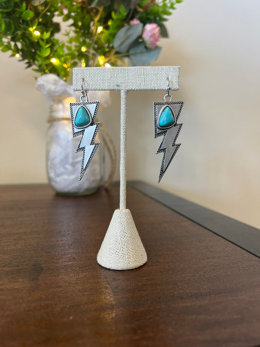 Metal Turquoise Lightning Bolt Earrings