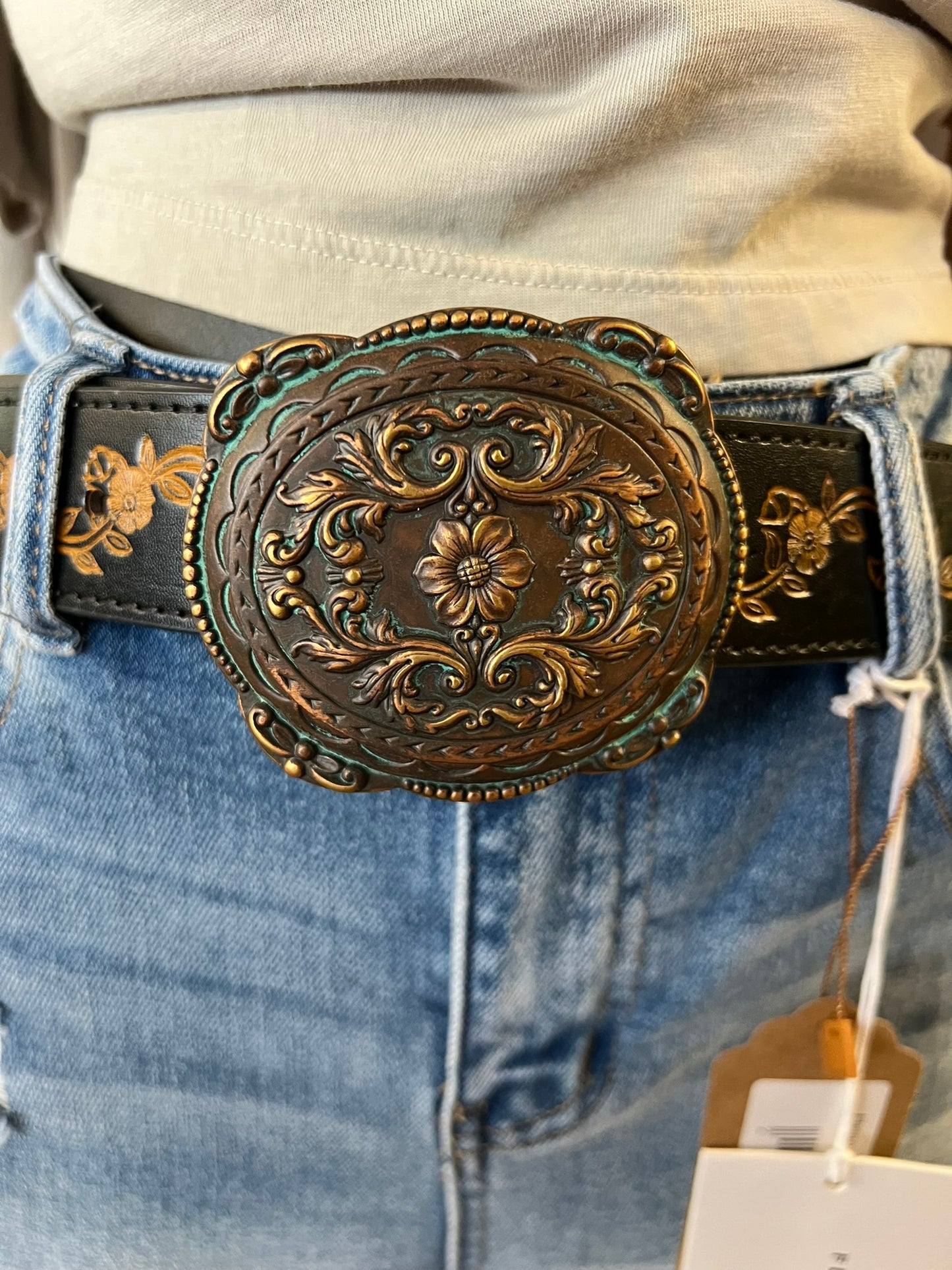 Floral Tooled Black Belt