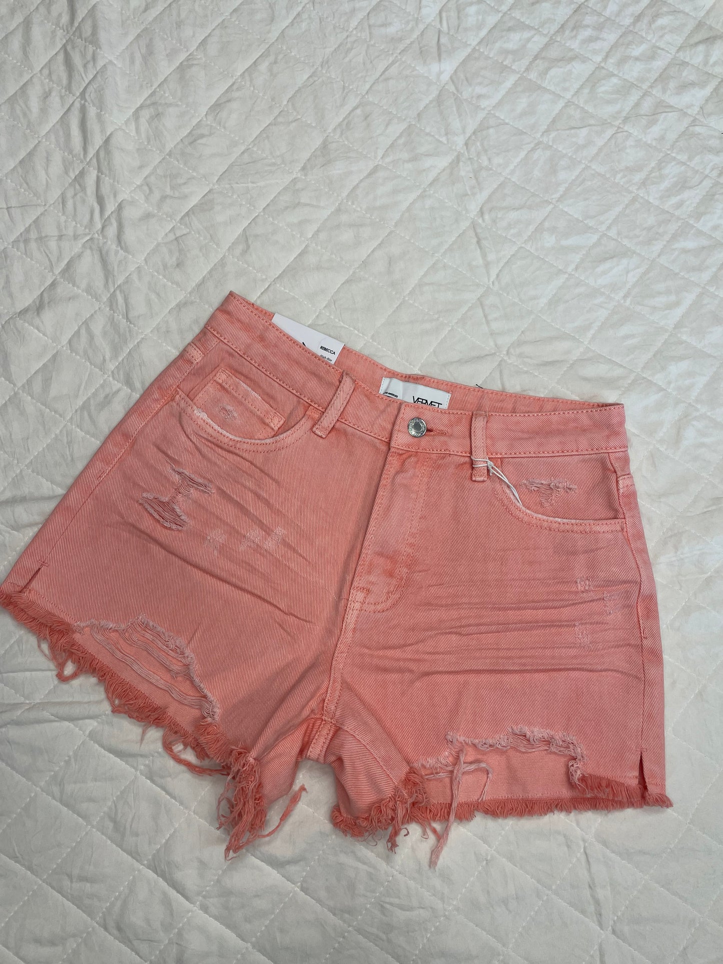 Vervet Pink Side Slit Denim Shorts