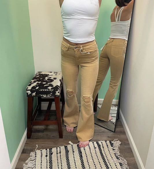 Vervet Tan Distressed Flares