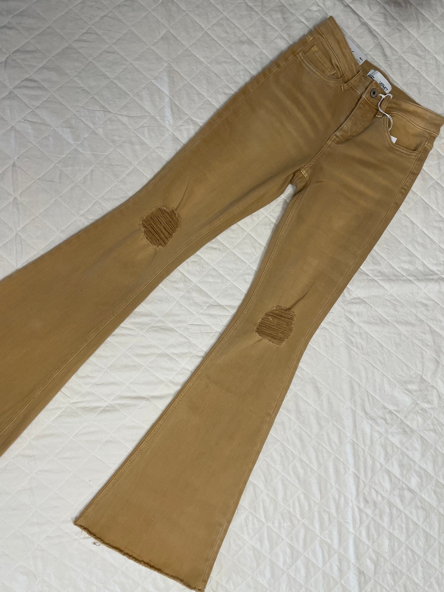 Vervet Tan Distressed Flares