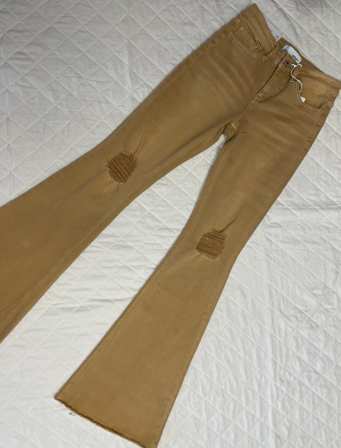 Vervet Tan Distressed Flares