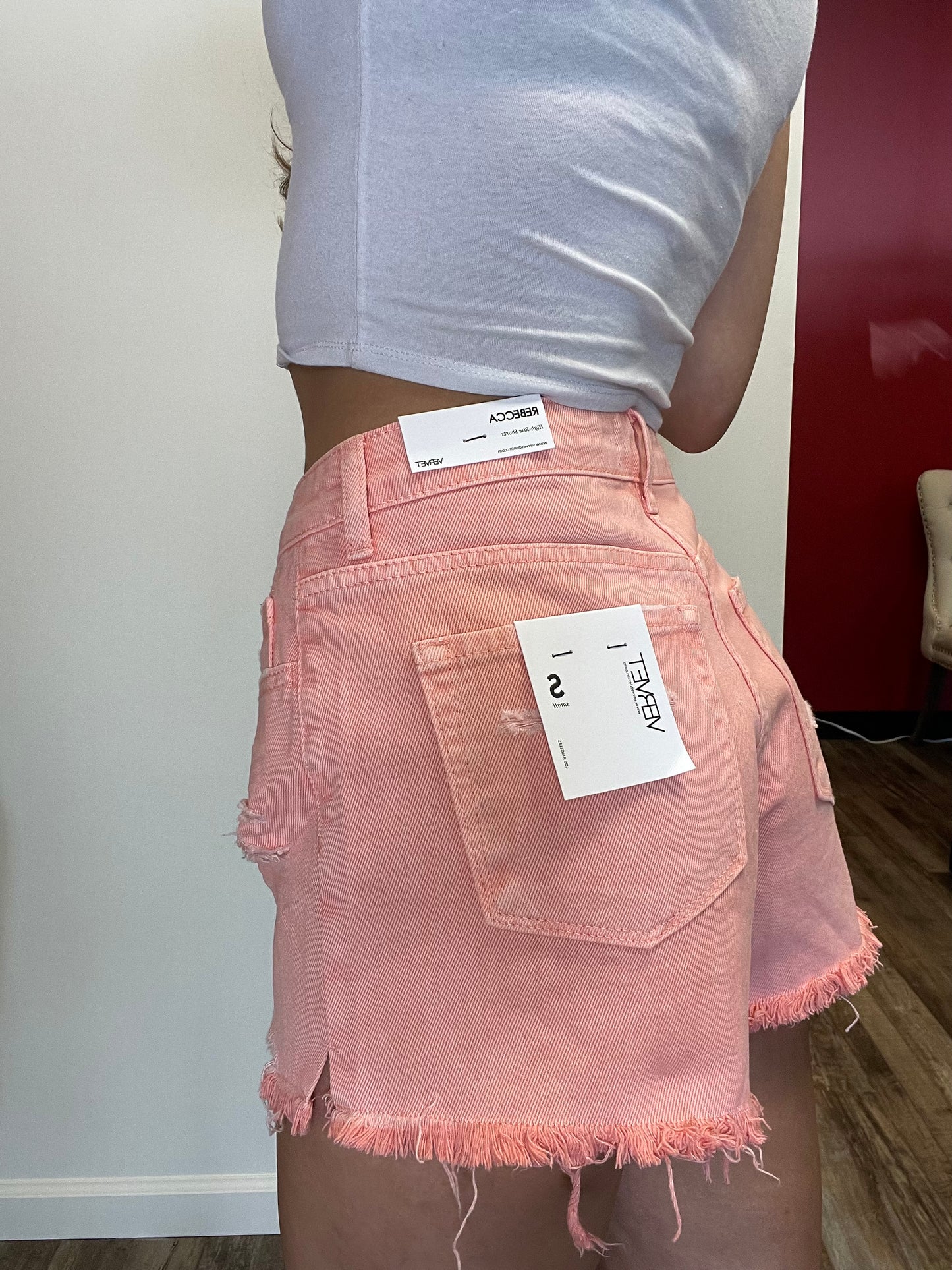 Vervet Pink Side Slit Denim Shorts