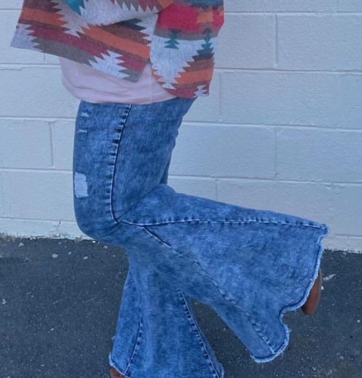 Plus Size Acid Wash Bell Bottom Jeans