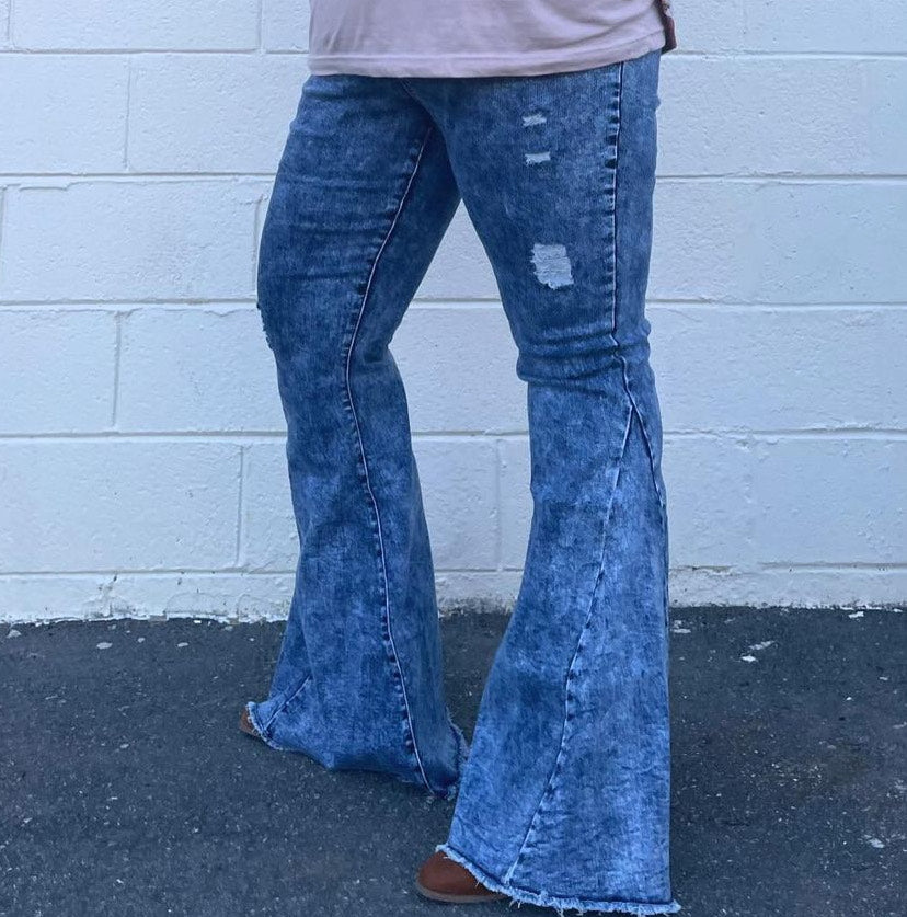 Plus Size Acid Wash Bell Bottom Jeans