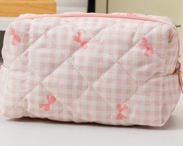 Bow Knot Quilted Makeup Bag