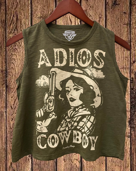 Adios Cowboy Cropped Acid Wash T-Shirt