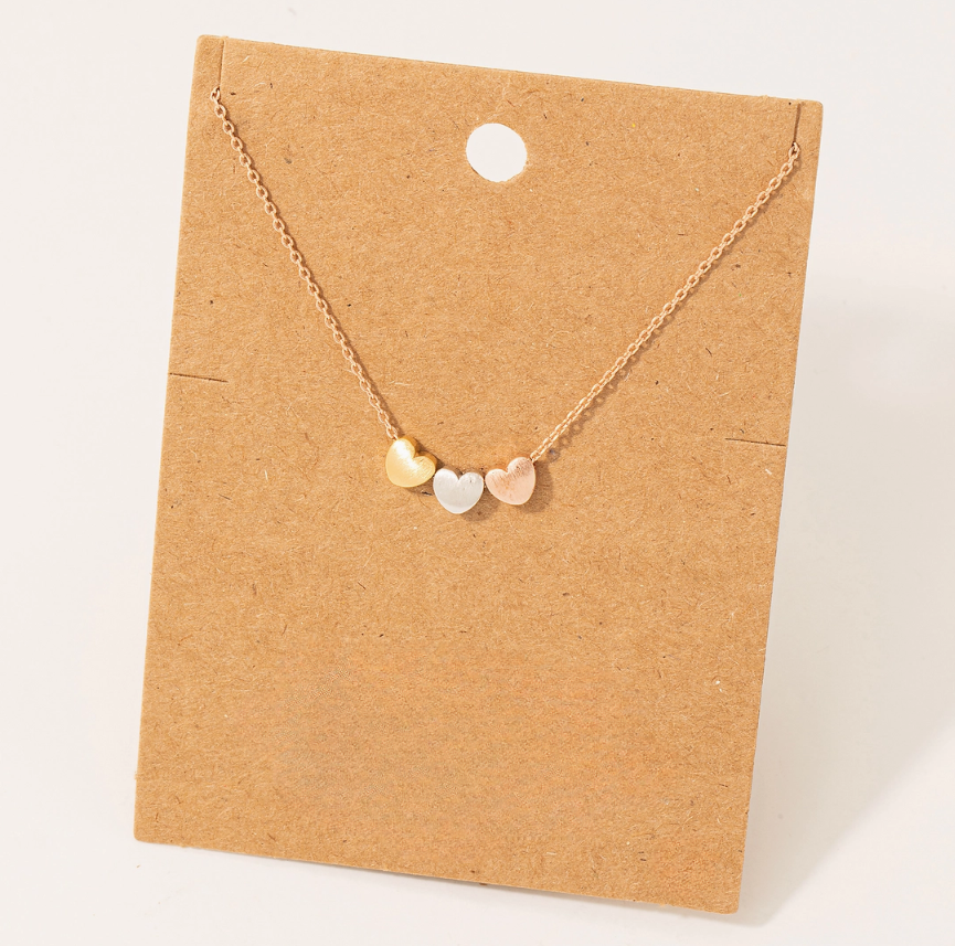 Dainty 3 heart pendant necklace